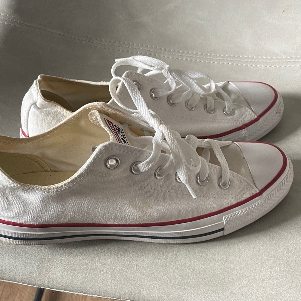 Converse White Low Top Sneakers with Red Stripe